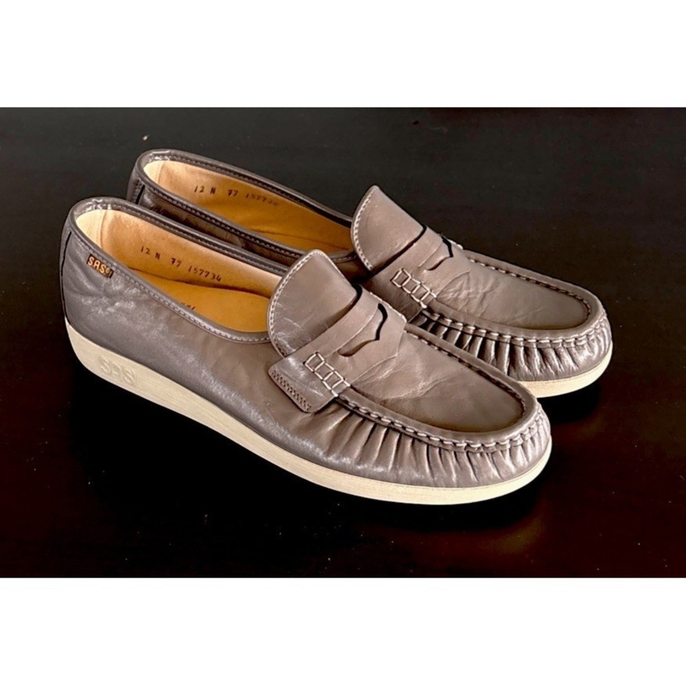 SAS Penny Loafers Women's 12 N Gray Leather Slip On Shoes Comfort USA Made